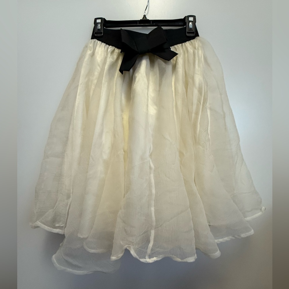 S Ivory Tulle and Satin Skirt with Black Bow